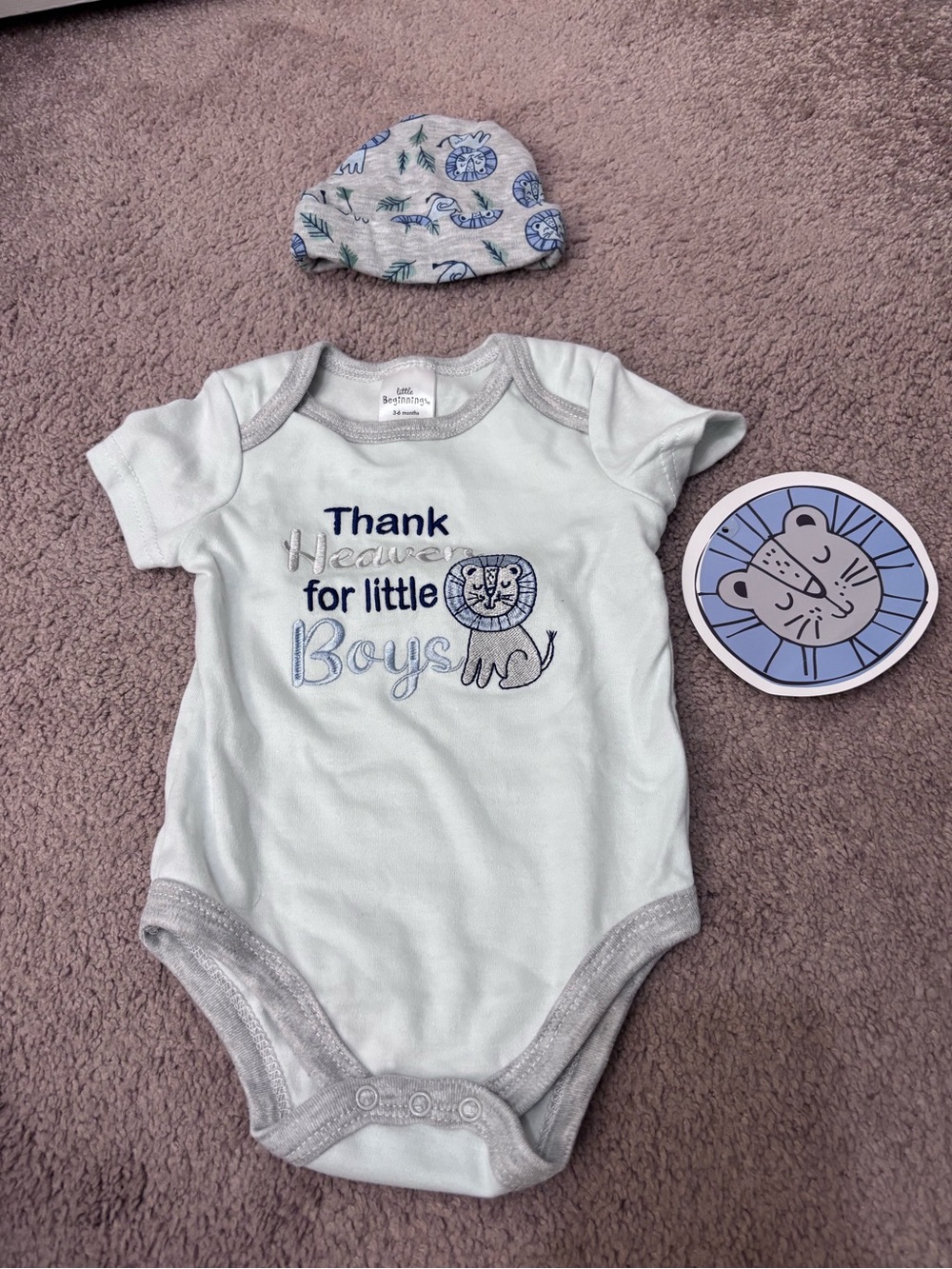 Thank Heaven for Little Boys Cotton Bodysuit-Light Blue w/ matching hat